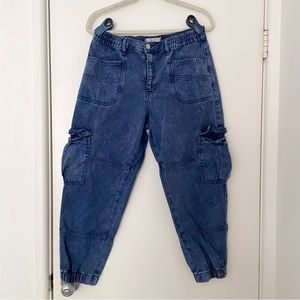 Free People Blue Denim Cargo Utility Pants